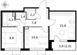Квартира 2-комн. квартира, 52.7 м² ЖК «1-й Саларьевский» Фото 1 Квартира 2-комн. квартира, 52.7 м² ЖК «1-й Саларьевский» Фото 1