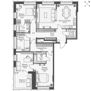 Квартира 4-комн. квартира, 133.6 м² ЖК «Фордевинд» Фото 1 Квартира 4-комн. квартира, 133.6 м² ЖК «Фордевинд» Фото 1