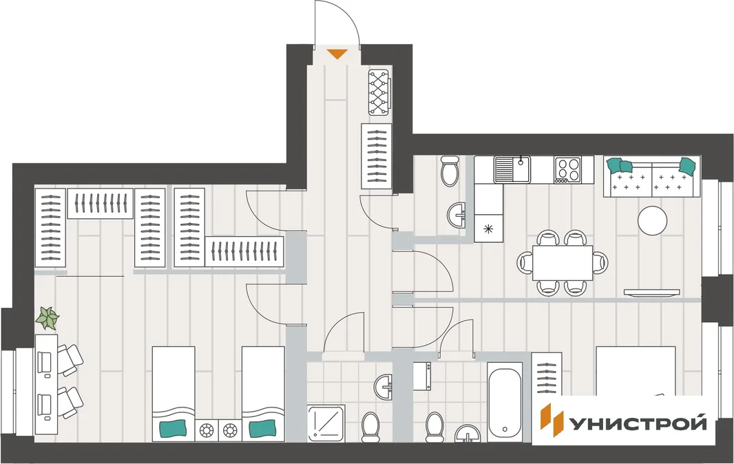 Планировка 2-комн. квартира, 76.08 м² ЖК «Аквамарин»