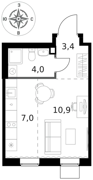 Квартира Студия, 25.3 м² ЖК «1-й Ясеневский» Фото 1