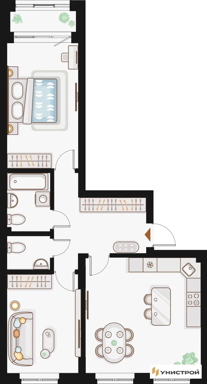Планировка 2-комн. квартира, 70.35 м² ЖК «Жилой кластер Q на Кулагина»