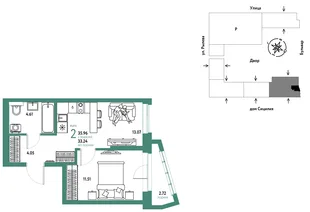 Планировка 2-комн. квартира, 35.96 м² ЖК «Остров-сад»