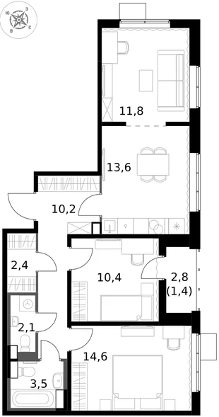 Квартира 3-комн. квартира, 70 м² ЖК «1-й Южный» Фото 1 Квартира 3-комн. квартира, 70 м² ЖК «1-й Южный» Фото 1