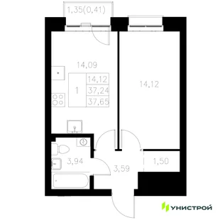 Планировка 1-комн. квартира, 37.65 м² ЖК «Statum»
