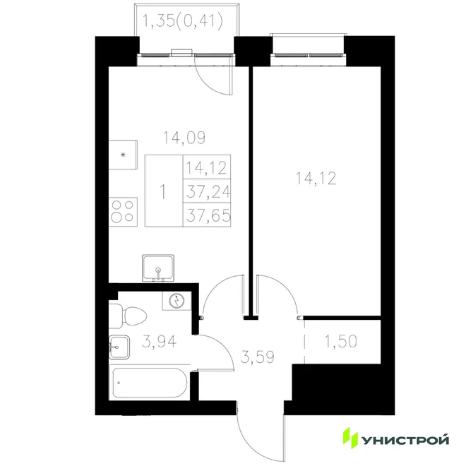 Планировка 1-комн. квартира, 37.65 м² ЖК «Statum» Планировка 1-комн. квартира, 37.65 м² ЖК «Statum»