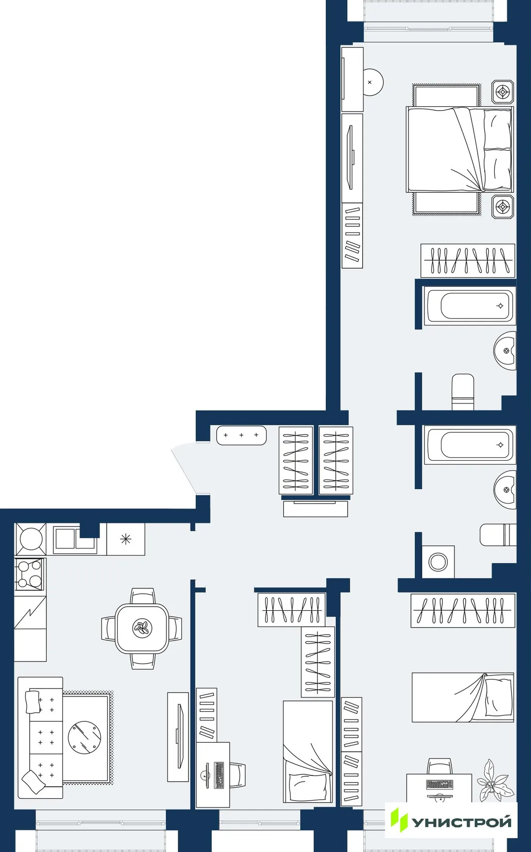 Планировка 3-комн. квартира, 77.93 м² ЖК «ГРАНД БЕРЕГ»