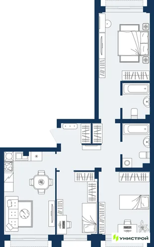 Планировка 3-комн. квартира, 77.93 м² ЖК «ГРАНД БЕРЕГ»