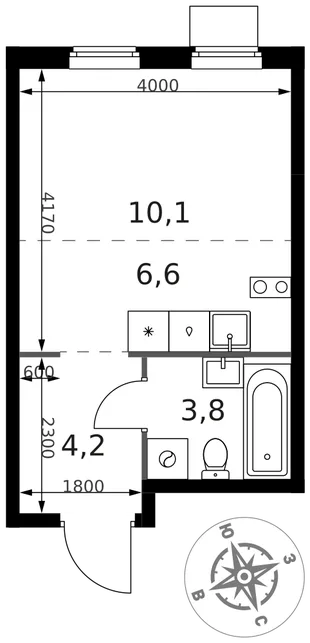 Планировка Студия, 24.7 м² ЖК «1-й Химкинский»