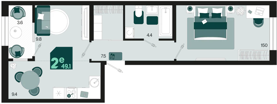 Планировка 2-комн. квартира, 49 м² ЖК «Первое место»