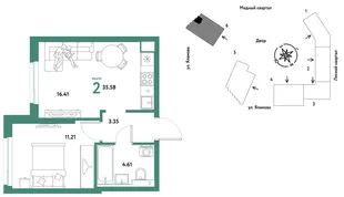 Планировка 2-комн. квартира, 35.58 м² ЖК «Сибирский сад»