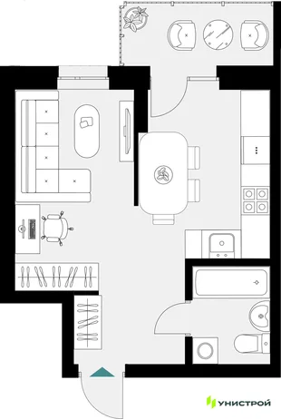 Планировка 1-комн. квартира, 32.57 м² ЖК «Уникум на Амирхана»
