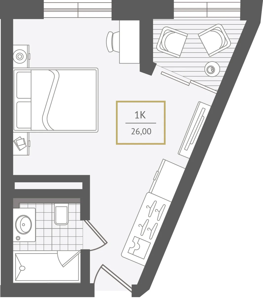 Планировка 1-комн. квартира, 26.4 м² ЖК «Гостиничный комплекс Greenmont»