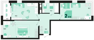 Планировка 2-комн. квартира, 67.8 м² ЖК «Первое место»