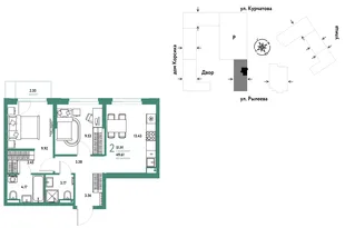 Планировка 2-комн. квартира, 51.89 м² ЖК «Остров-сад»