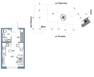 Планировка Студия, 23.03 м² ЖК «Остров-сад»