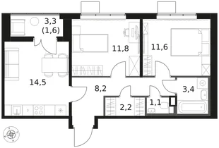 Квартира 2-комн. квартира, 54.4 м² ЖК «1-й Химкинский» Фото 1