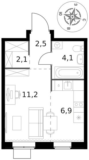 Квартира Студия, 26.8 м² ЖК «1-й Ясеневский» Фото 1
