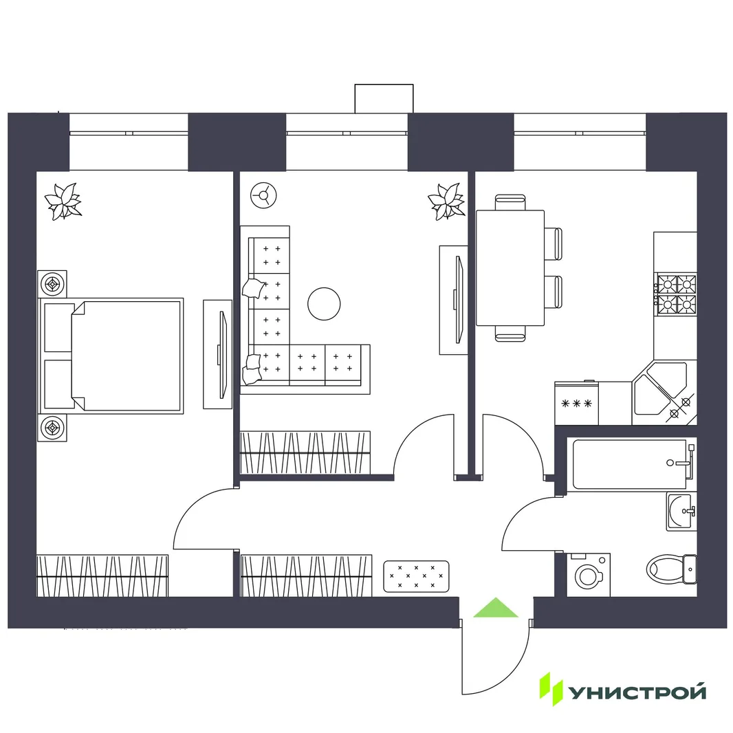 Планировка 2-комн. квартира, 51.6 м² ЖК «Царёво City»