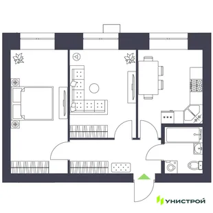 Планировка 2-комн. квартира, 51.6 м² ЖК «Царёво City»