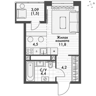 Квартира Студия, 26.2 м² ЖК «ФоРест» Фото 1 Квартира Студия, 26.2 м² ЖК «ФоРест» Фото 1