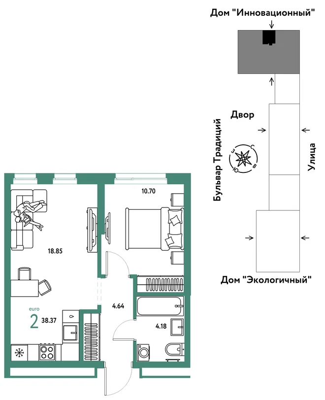 Планировка 2-комн. квартира, 38.37 м² ЖК «Микрорайон Домашний» Планировка 2-комн. квартира, 38.37 м² ЖК «Микрорайон Домашний»