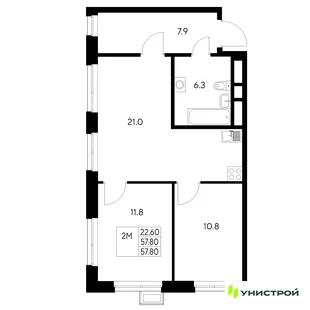 Планировка 2-комн. квартира, 57.8 м² ЖК «Стадиум»