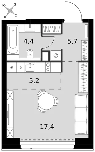 Квартира Студия, 32.7 м² ЖК «Amber Сity» Фото 1