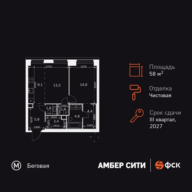 Планировка 2-комн. квартира, 58.7 м² ЖК «Amber Сity» Планировка 2-комн. квартира, 58.7 м² ЖК «Amber Сity»