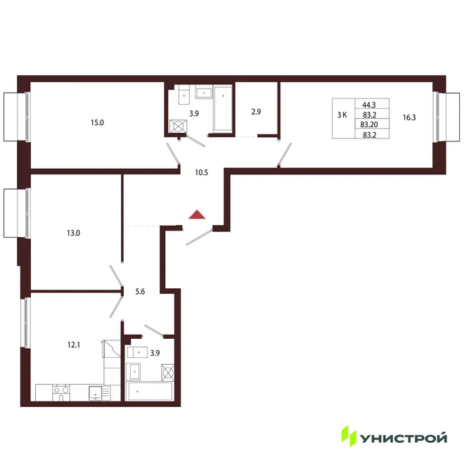 Планировка 3-комн. квартира, 83.2 м² ЖК «Лисино» Планировка 3-комн. квартира, 83.2 м² ЖК «Лисино»