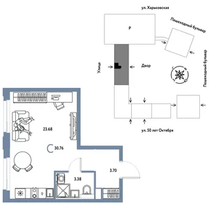 Планировка Студия, 30.76 м² ЖК «Сердце Сибири»