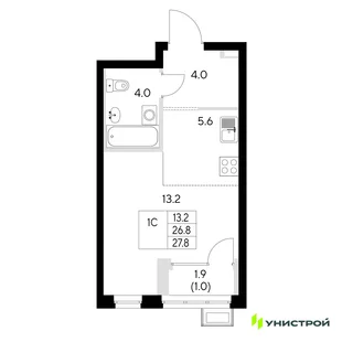 Планировка 1-комн. квартира, 27.8 м² ЖК «Стадиум»