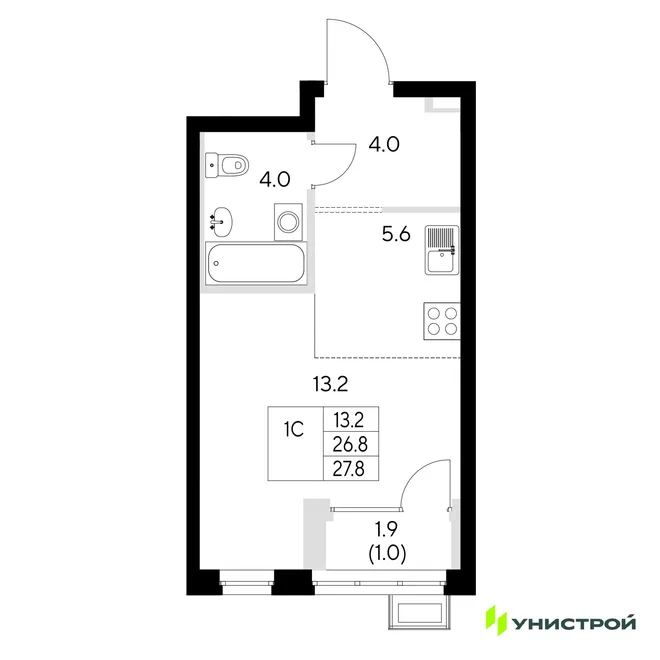 Планировка 1-комн. квартира, 27.8 м² ЖК «Стадиум»
