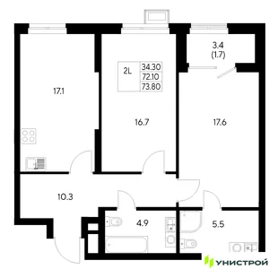 Планировка 2-комн. квартира, 73.8 м² ЖК «Стадиум»