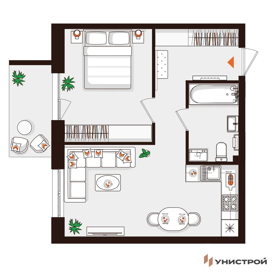 Планировка 1-комн. квартира, 43.56 м² ЖК «Лисино»