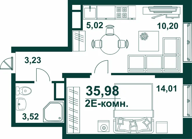 Планировка Студия, 35.98 м² ЖК «Аквамарин 2» Планировка Студия, 35.98 м² ЖК «Аквамарин 2»