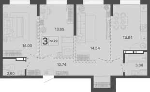 Планировка 3-комн. квартира, 74.23 м² ЖК «Светский лес»
