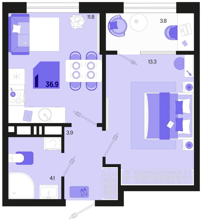 Планировка 1-комн. квартира, 36.9 м² ЖК «Первое место» Планировка 1-комн. квартира, 36.9 м² ЖК «Первое место»