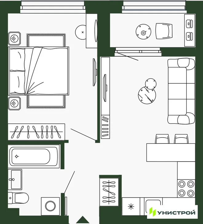 Планировка 1-комн. квартира, 38.4 м² ЖК «Парковый квартал 2.0» Планировка 1-комн. квартира, 38.4 м² ЖК «Парковый квартал 2.0»