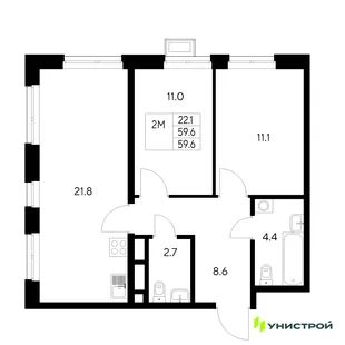 Планировка 2-комн. квартира, 59.6 м² ЖК «Стадиум»