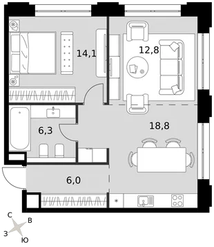 Квартира 2-комн. квартира, 58 м² ЖК «Sydney Prime» Фото 1 Квартира 2-комн. квартира, 58 м² ЖК «Sydney Prime» Фото 1