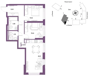 Планировка 3-комн. квартира, 62.4 м² ЖК «Сибирский сад»