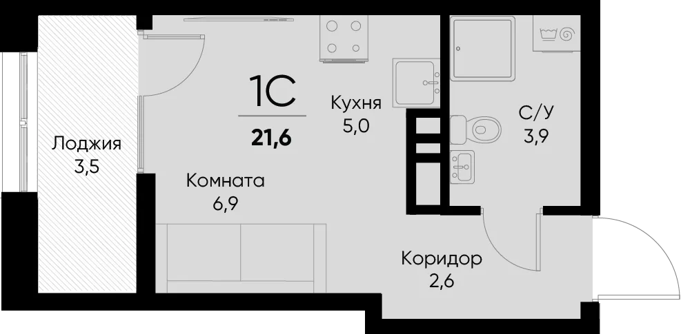 Планировка Студия, 21.6 м² ЖК «Васильевский остров»