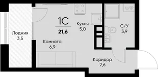 Планировка Студия, 21.6 м² ЖК «Васильевский остров»