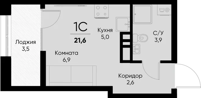Планировка Студия, 21.6 м² ЖК «Васильевский остров»