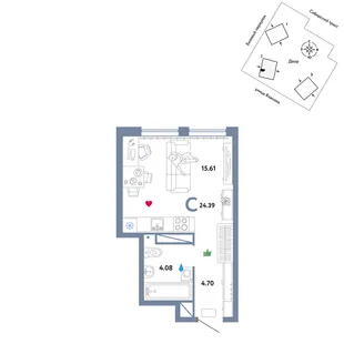 Планировка Студия, 24.39 м² ЖК «Сибирский сад»