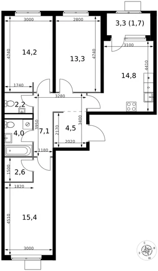 Планировка 3-комн. квартира, 79.8 м² ЖК «1-й Химкинский»
