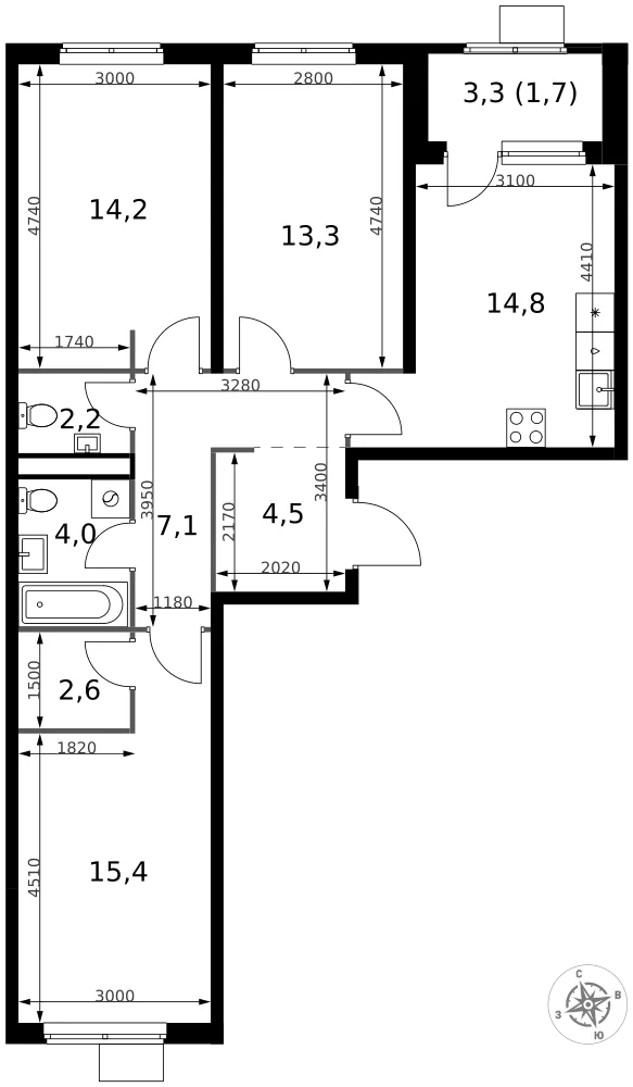 Планировка 3-комн. квартира, 79.8 м² ЖК «1-й Химкинский» Планировка 3-комн. квартира, 79.8 м² ЖК «1-й Химкинский»