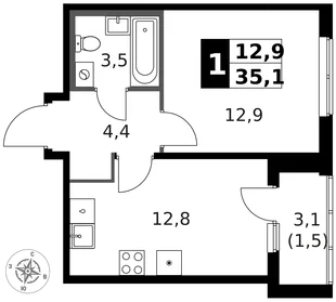 Квартира 1-комн. квартира, 35.7 м² ЖК «1-й Ясеневский» Фото 1 Квартира 1-комн. квартира, 35.7 м² ЖК «1-й Ясеневский» Фото 1