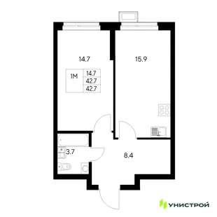 Планировка 1-комн. квартира, 42.7 м² ЖК «Стадиум»