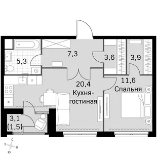 Квартира 2-комн. квартира, 51.6 м² ЖК «Sky Garden» Фото 1 Квартира 2-комн. квартира, 51.6 м² ЖК «Sky Garden» Фото 1
